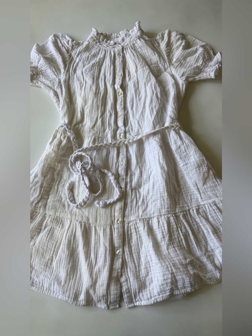 GAP Cream Button-Front Tiered Cotton Dress with Braided Belt M